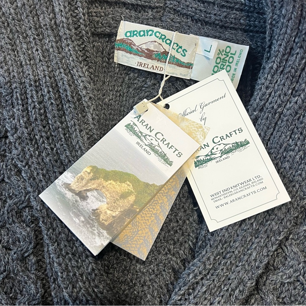Aran Woolen Mills Shawl Collar Fisherman Cardigan 100% Merino Wool Ireland - Picture 5 of 5